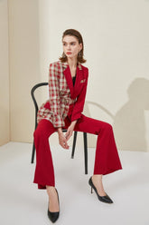 Red Checkered Color-block Pantsuit - FashionByTeresa